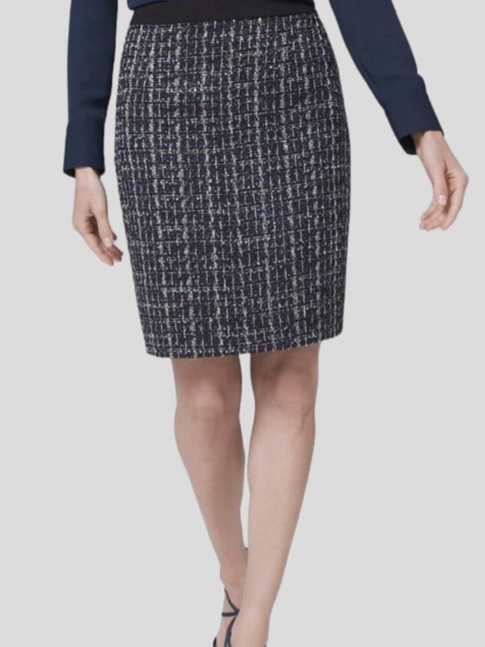 White House Black Market Navy Tweed Pencil Skirt